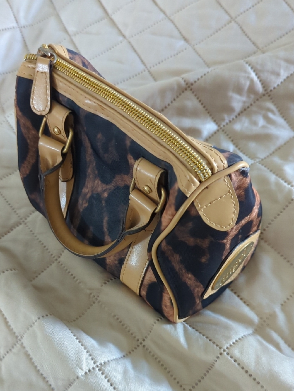 Leopard Print Mini Satchel Handbag in Brown and Black